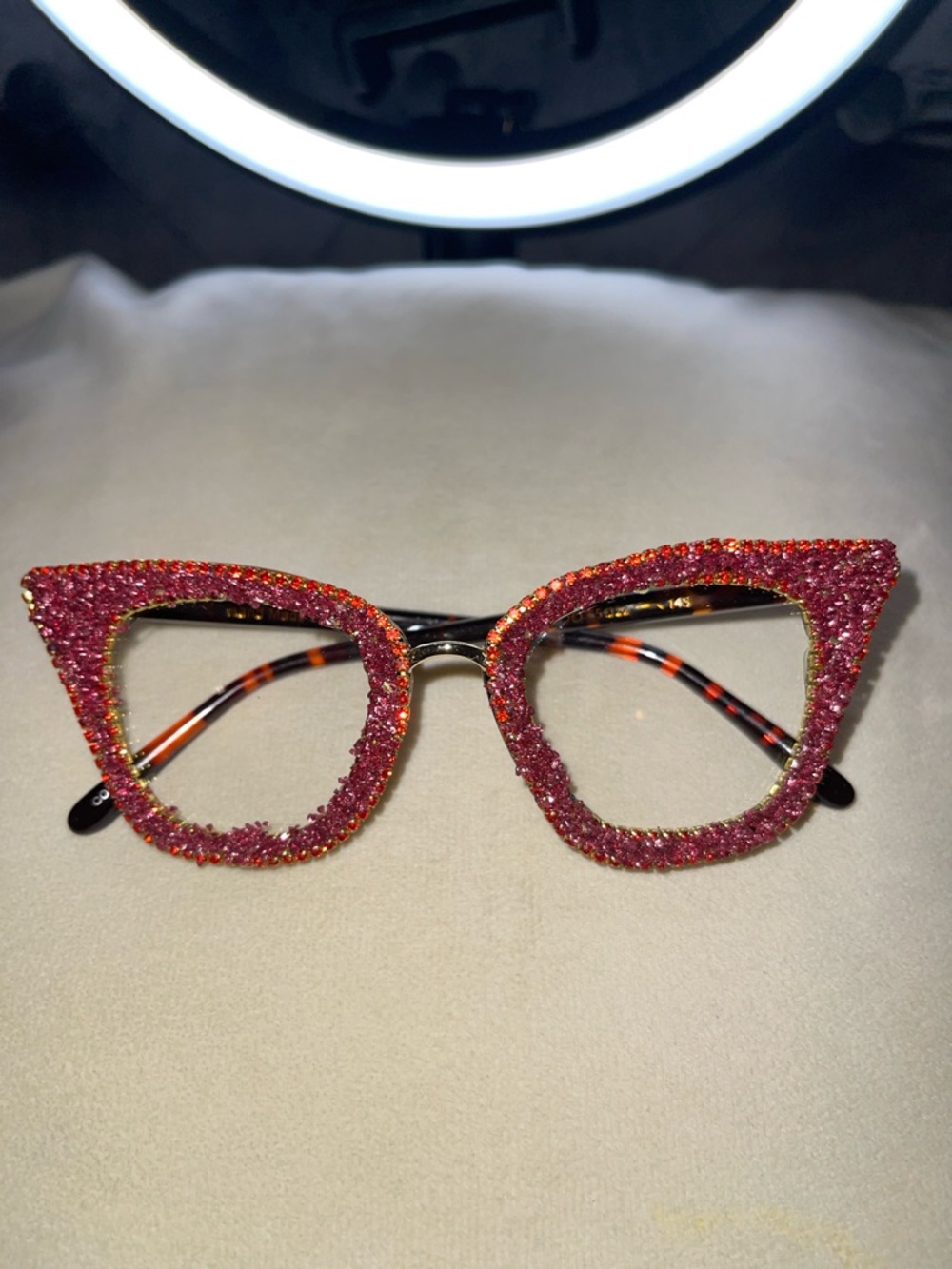 Crystal Embellished Cat Eye Reading Glasses - Pink